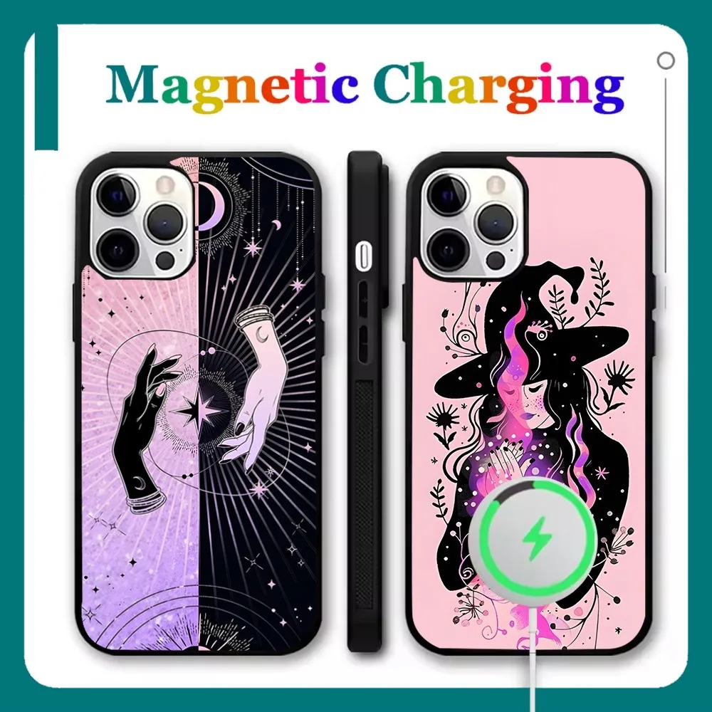 

Witch Cat Magic Crystal Skull Phone Case For iPhone 16,15,14,13,12,11,Pro,Max,Plus,Mini,SE Magsafe Magnetic Wireless Charging