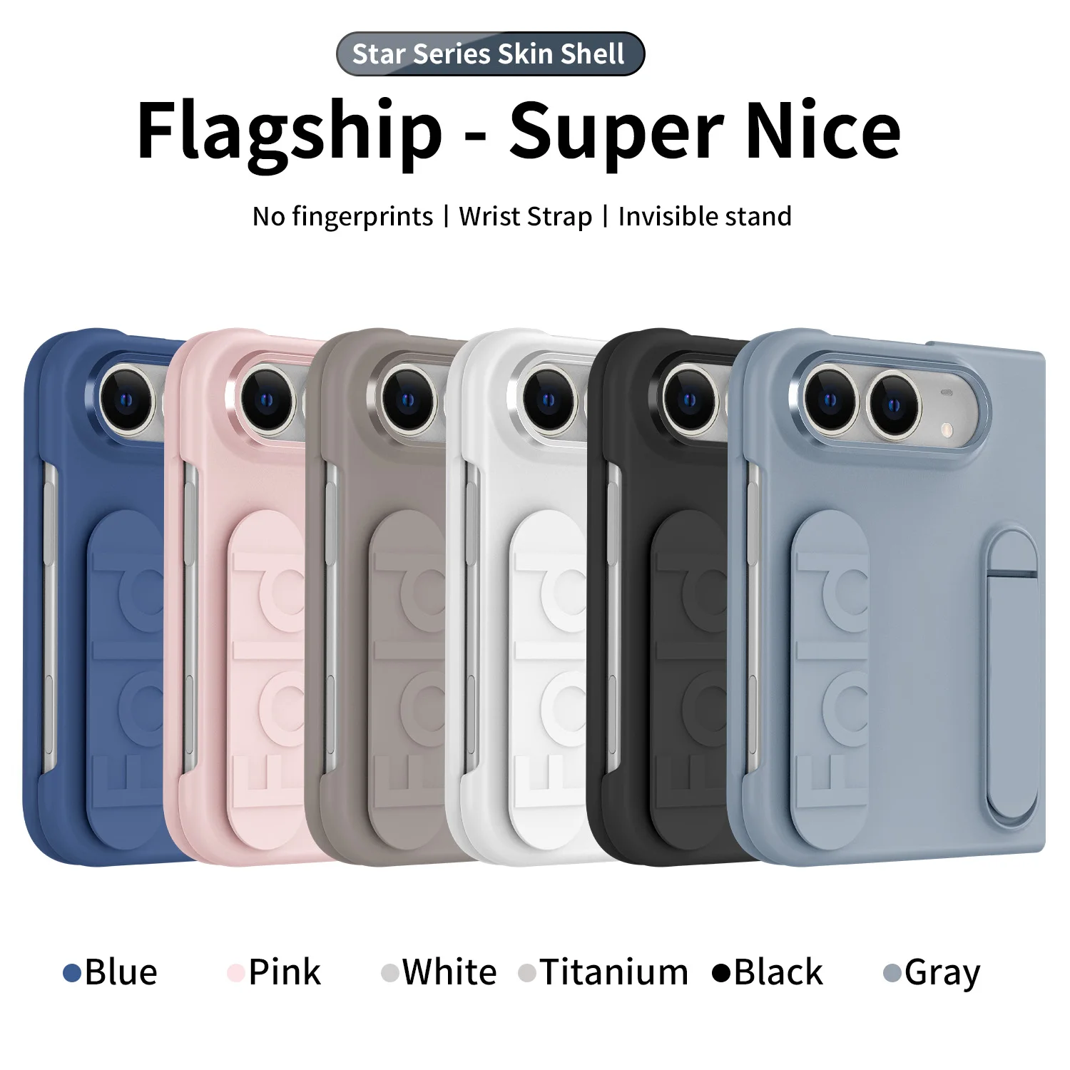 For iPhone Duo Fold Phone Case Integrated Tempered Glass Screen Protector Retractable Wrist Strap Invisible Bracket Metal Lens