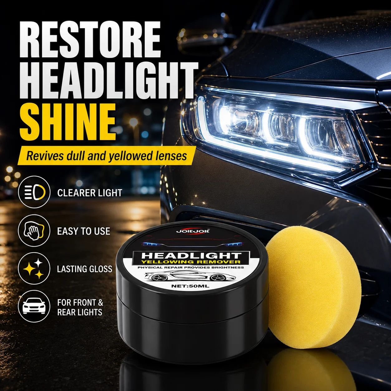 Car Headlight Restoration Polishing Kit - Scratch Remover and Oxidation Cleaning Repair Paste, Used for Polishing Car Headlight