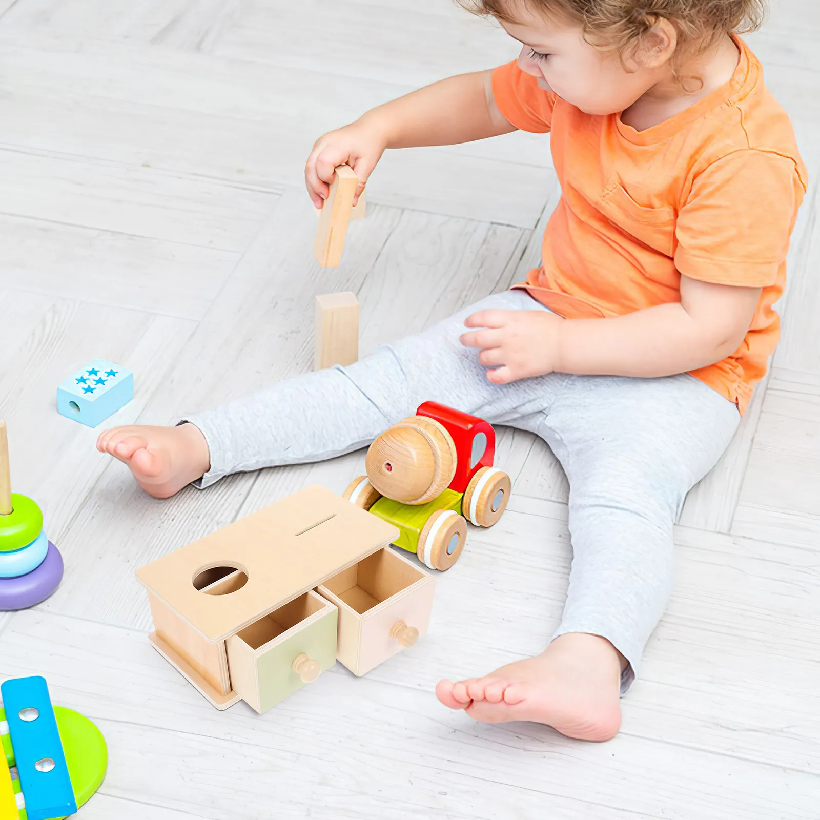 

1Set Wooden Coin Box Drawer Educational Box Motor Skills Training Baby Cognitive Plaything Kids Toy