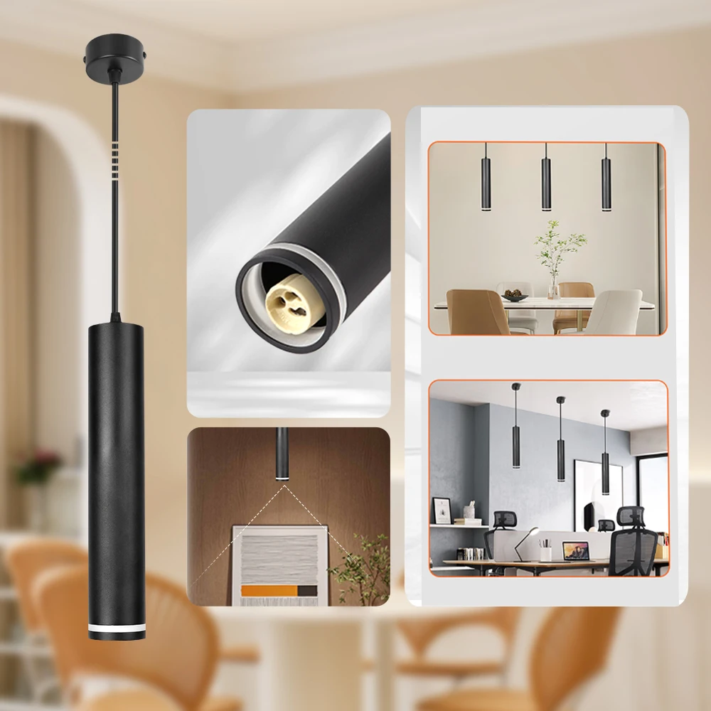 GU10 Led Pendant Light 3 Colors Ceiling Chandelier 110V 220V Replaceable Bulb for Kitchen Living Room Cylinder Hanging Lamp Deco - view 6