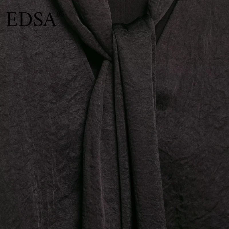 EDSA Women Coffee Scarf Collar Shirt with Bow Long Sleeves for Female Blouse Summer Autumn Tops