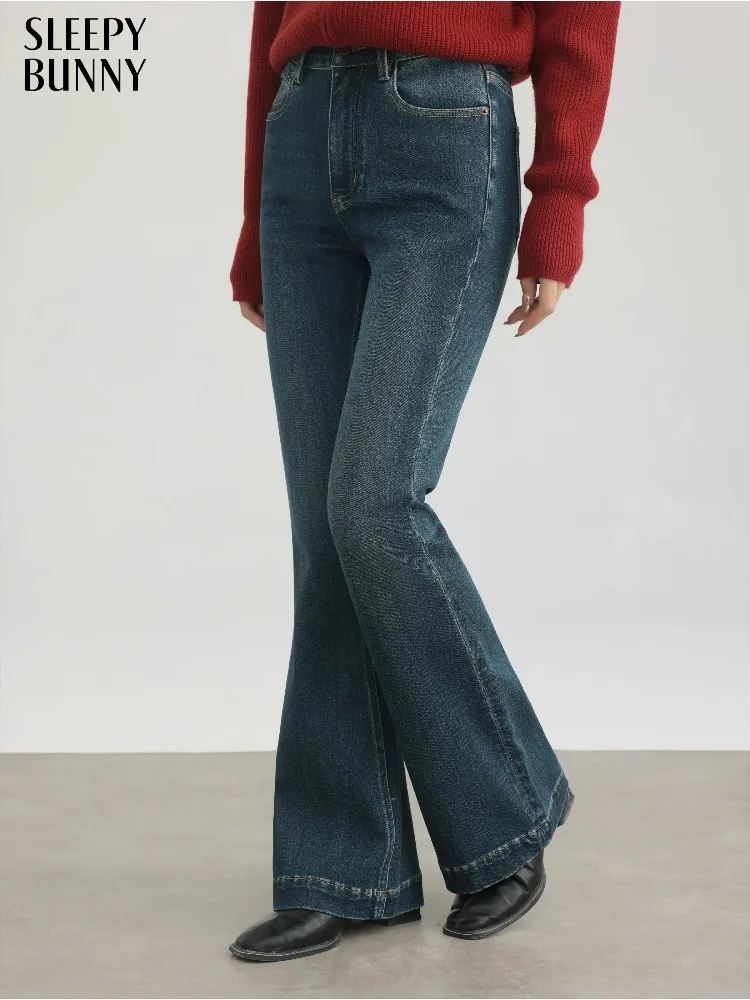 

Vintage Flared Jeans High Waist Slim Bootcut Denim Pants Women Winter Brushed Trousers Slimming Casual Petite Wide Leg Bottoms