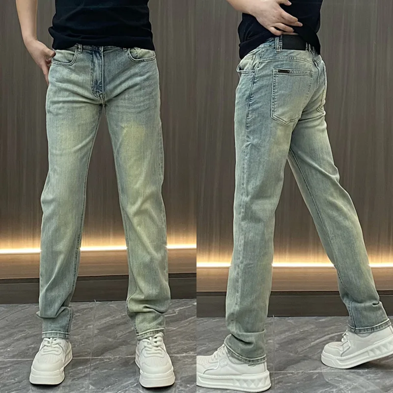 2025 Men's Slim Fit Denim Pants Washed Retro Style Motorcycle Multi Pocket Pants Youth Four Seasons