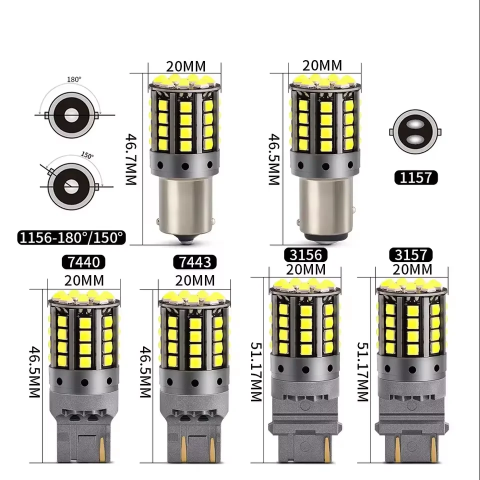 2pcs Turn Signal Reverse Brake Light Bulb 1156 BA15S P21W BAU15S PY21W1157 BAY15D P21/5W LED Canbus 3030 44SMD 7440 7443 W21W T2 view 4