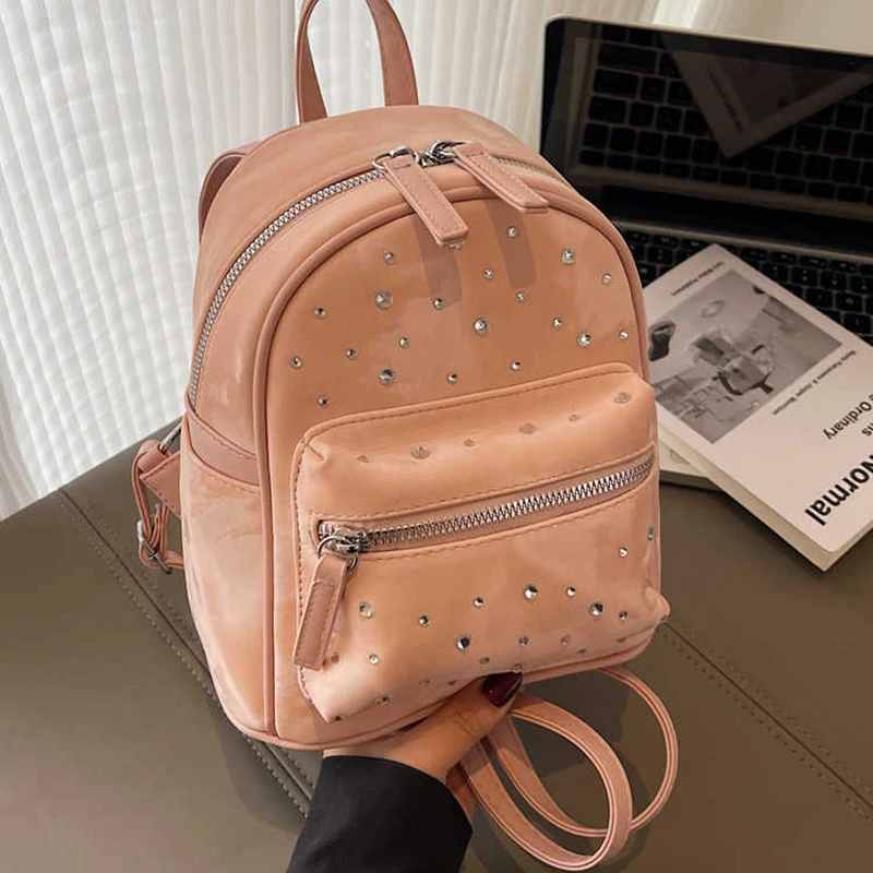 Zaino portatile in argento di alta qualità da donna con cerniere con diamanti Borsa da scuola per studenti Borse a tracolla per pendolari all'aperto