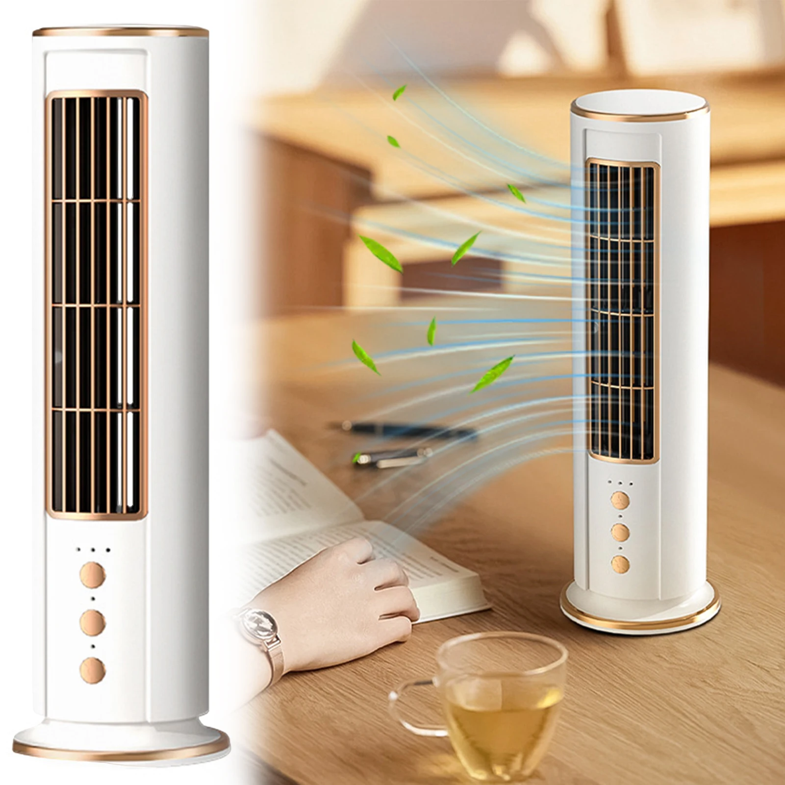 Towers Fan 3 Speed Small Bladeless Desk Air Conditioning Fan Standing/Lying Personal-Cooling Fans Air Cooler for Bedroom Living