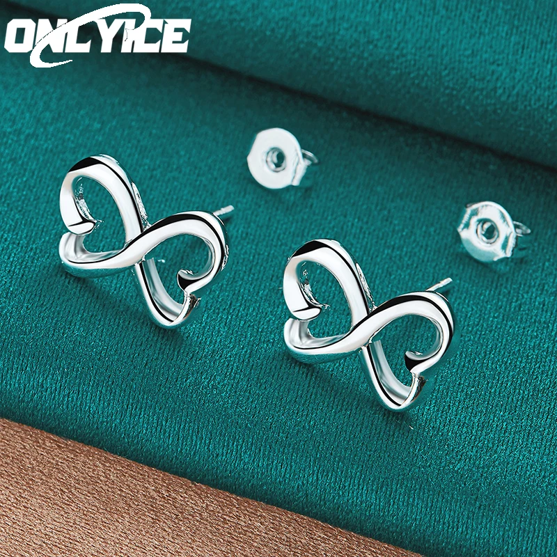 

925 Sterling Silver Pretty Double Heart Stud Earrings For Women Luxury Designer Jewelry Party Wedding Lovers Holiday Gifts