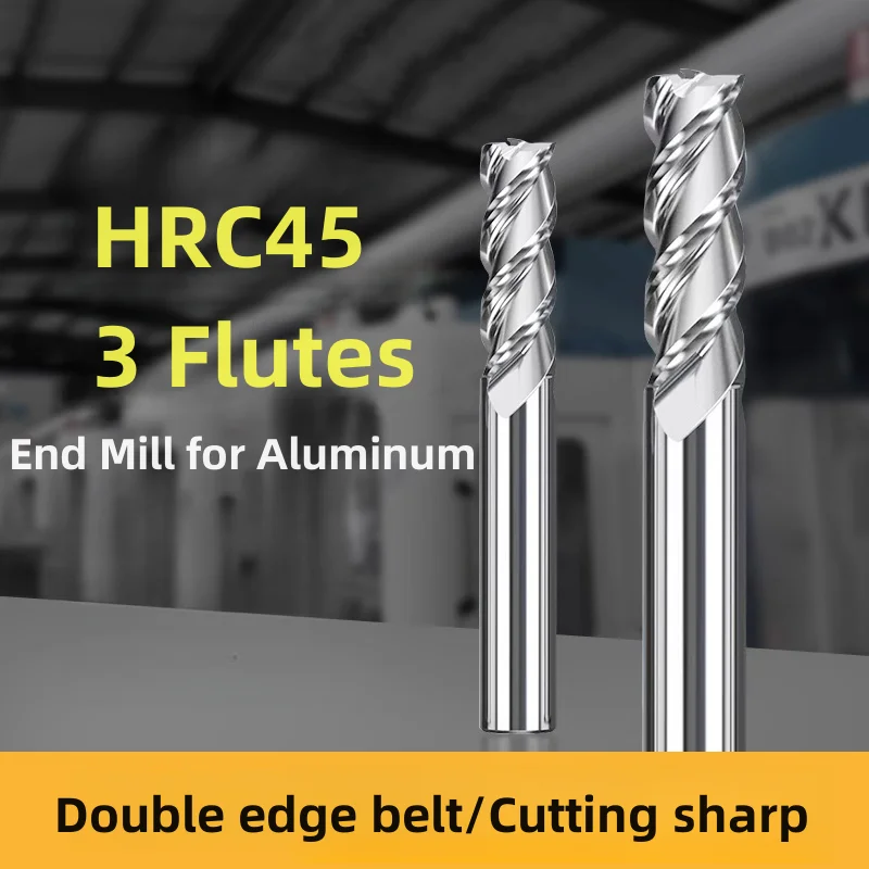 HRC45 3 Flute Milling Cutter Tungsten Carbide End Mill CNC Cutting Tool For Aluminum Copper Plastic 3 4 6 8 10 12 14 16 18 20mm