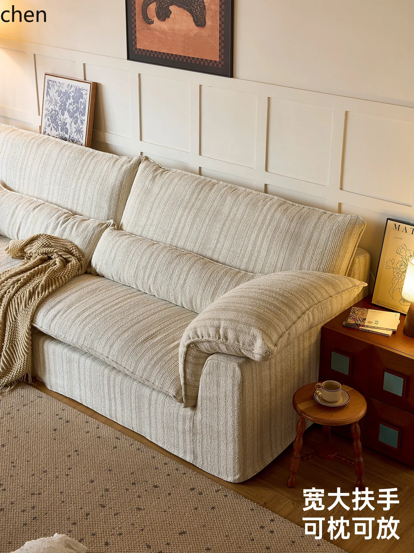 DSA Cream Style Cotton and Linen Fabric Sofa for Home Use, Double Seat, Can Be Spliced