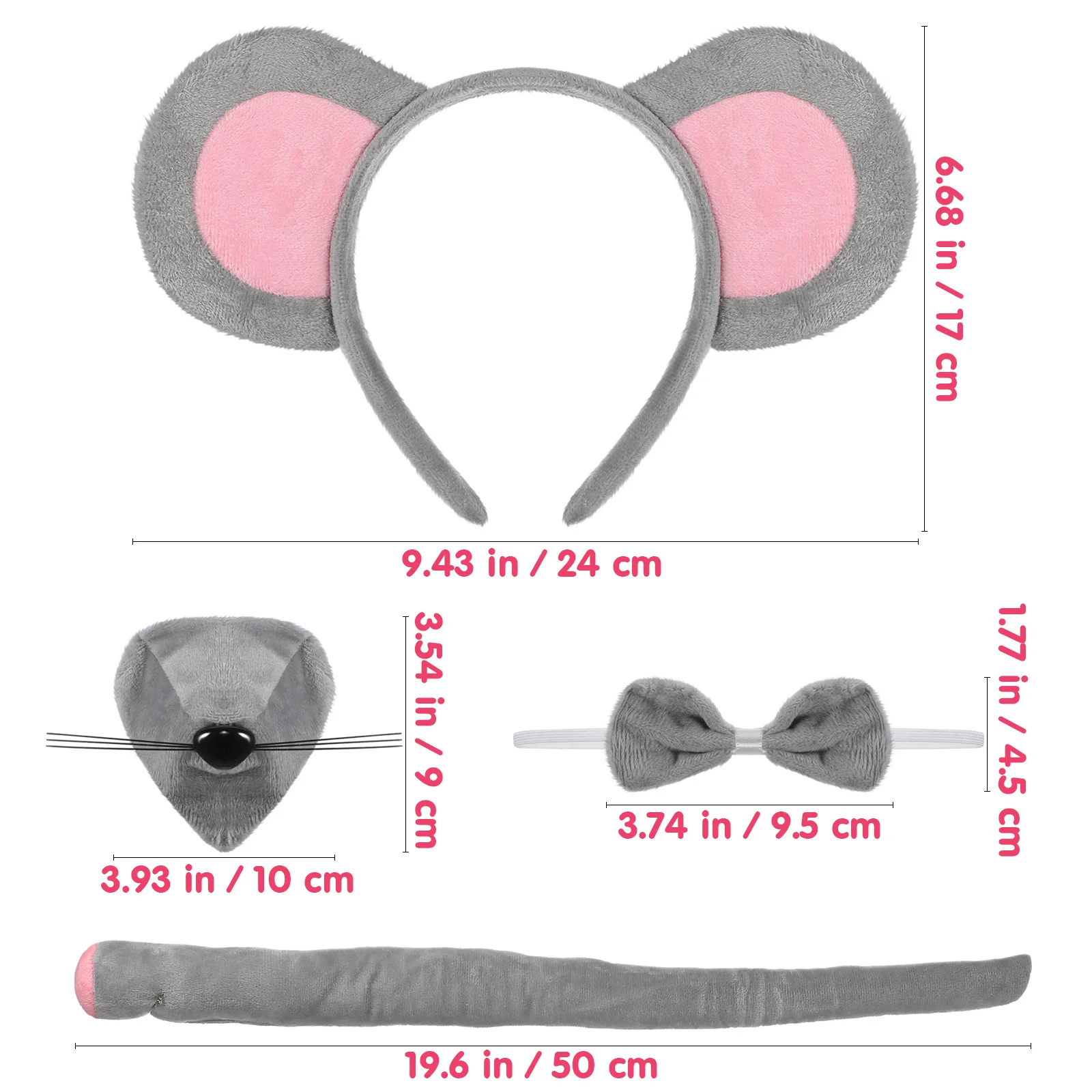 1 set Mouse Ears Headband Kids Costume Set Lightweight Party Wear For Birthday Christmas Cosplay Mask Masquerade Decorative