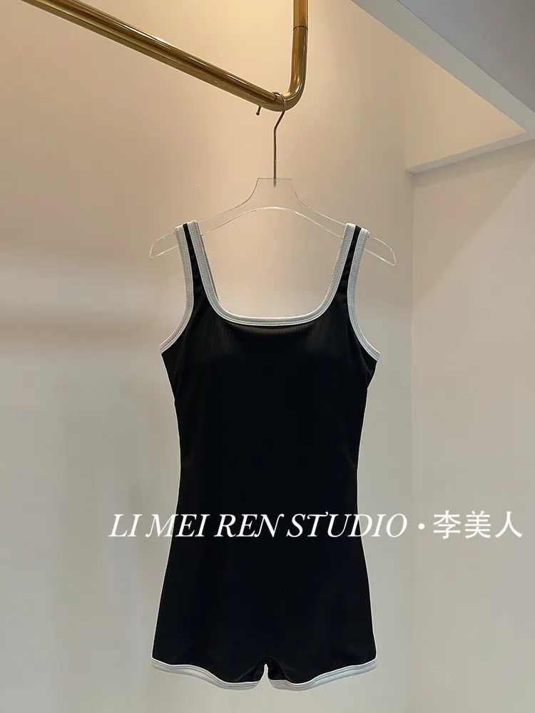 

New Fitness sports knitted camisole vest flat angle one-piece swimsuit for women