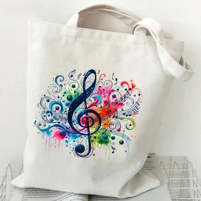 Women Handbags Music Notation Canvas Bag Funny Watercolor Music Note Shoulder Bag Teen Fashion Design Side Bag Ladies