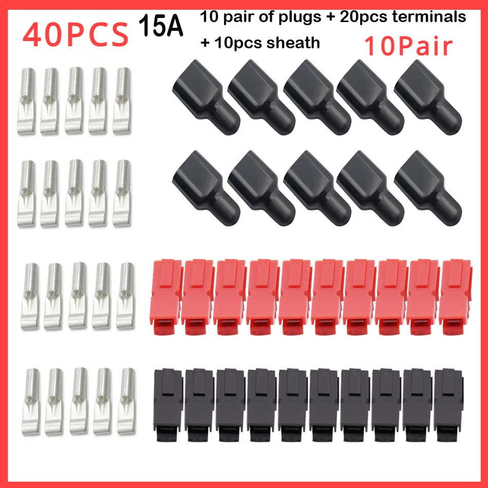 10 Pair Electric Equipments 15A/30A/45A Amp Plug 600V for Anderson Powerpole Connector with Rubber Dust Cover Sleeves Terminal