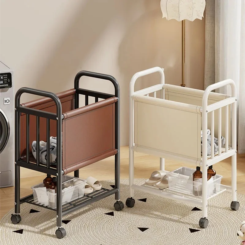 Two-layer Wheeled Laundry Storage Bin, Portable Dirty Clothes Hamper for Bathroom Bedroom Household Use JJ5416