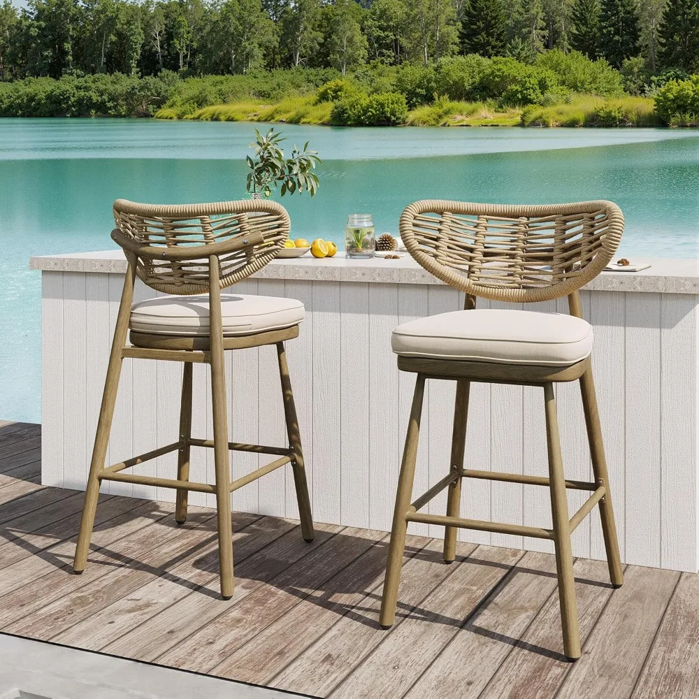 

Bar Stools Set of 2 29'' Rattan Barstools Counter Stools Outdoor Bar Stools Kitchen Chairs with Back for Kitchen Island