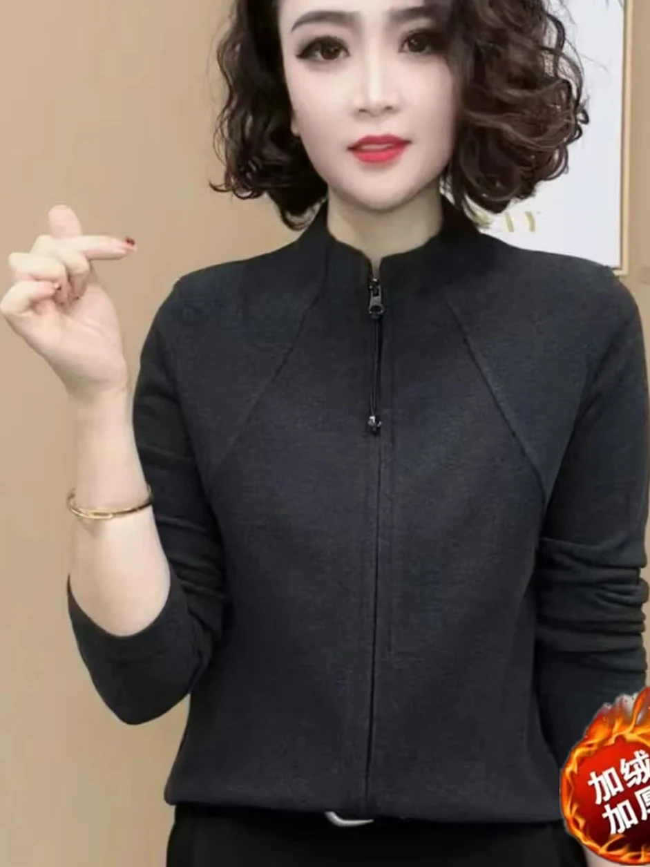 

Spring Double-Sided Fce Women's Long Sve Slimming Cardigan Versatile Simple Sli Midlife Ladies' Faion Outerwear