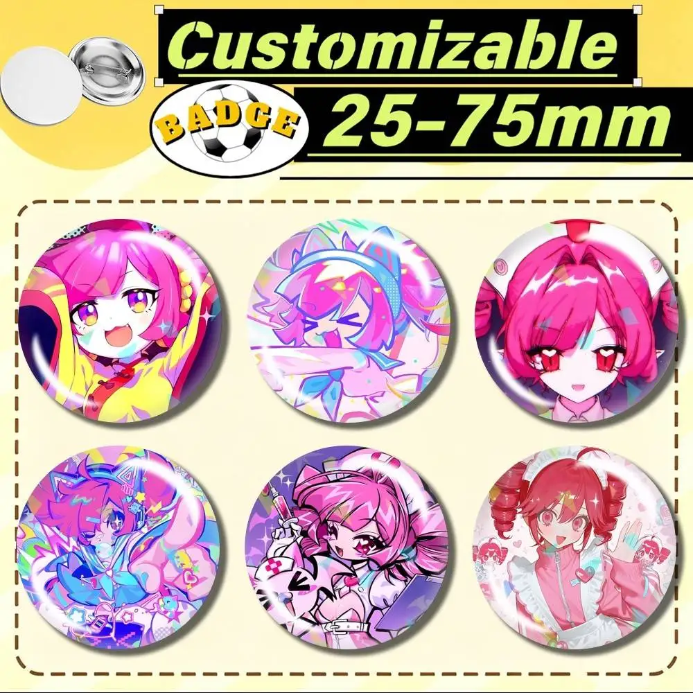 Music Game M-Muse Dash B-Buro  Customizable Round Brooch Pins, Personalized Badges With Broken Glass Design Fashion Accessory