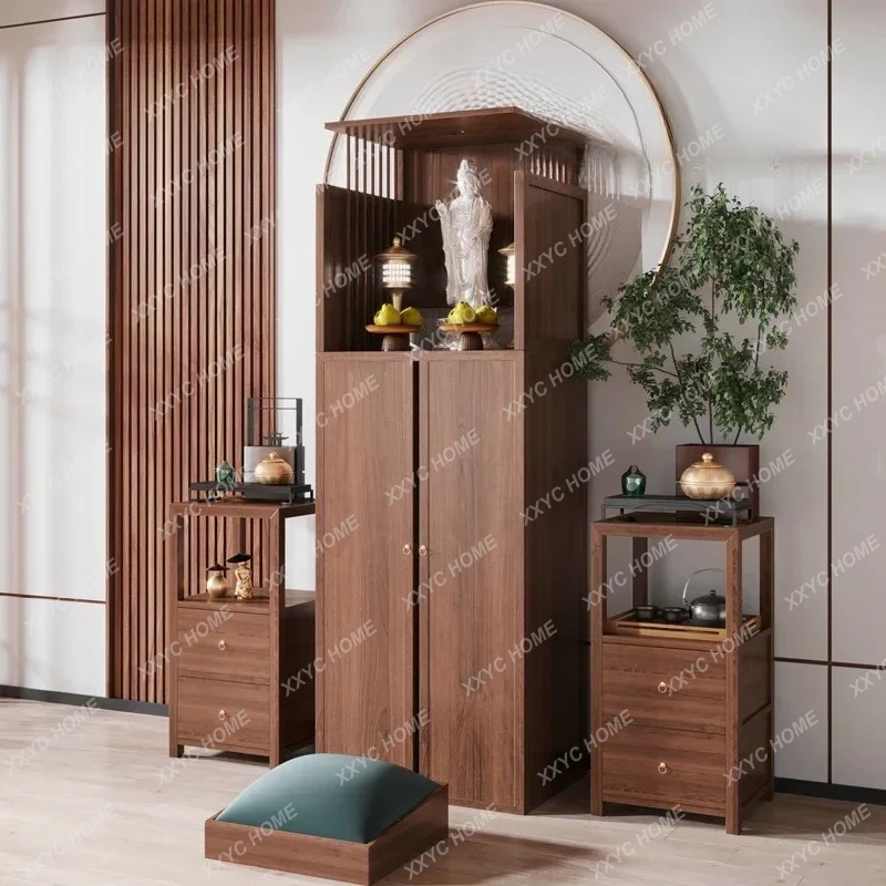 X-S Household Buddha Cabinet North   Black Walnut God Cabinet Solid Wood with Door Offering Table  Incense Case HG