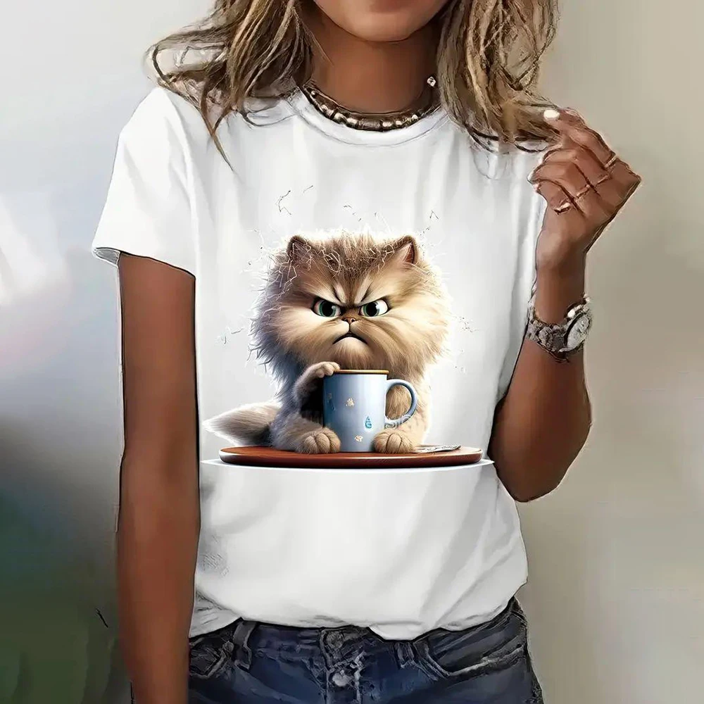 Summer Women\'s T Shirt Casual Short Sleeve 3d Cat Print T Shirts Fashion Streetwear Crew Neck Pullover Oversized Female Clothing