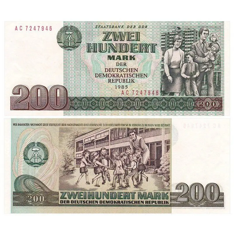 Original Germany 200 Mark Paper Money 1985 German Democratic Republic Deutsche Not Currency Banknotes UNC Collectibles