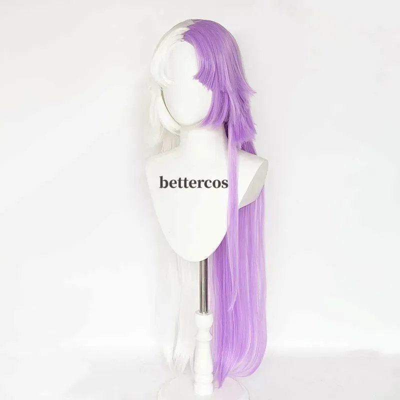 Sigma Cosplay Wig Long Purple White Wig With Earrings Heat Resistant Synthetic Cosplay Anime Wigs + Wig Cap