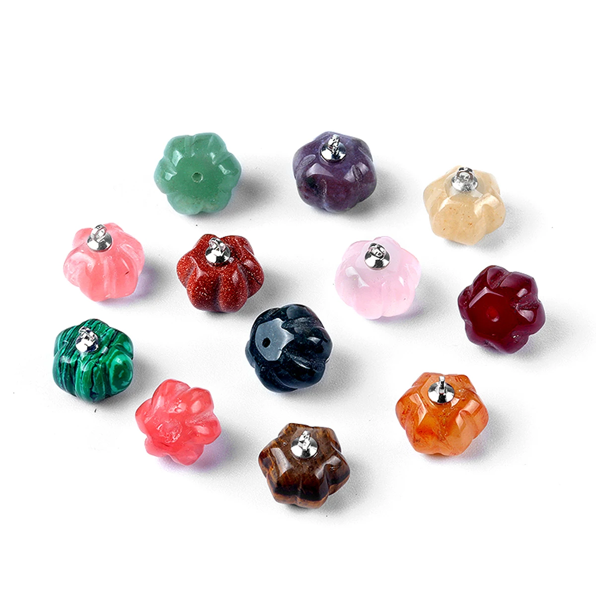 4PCSCrystal Agate Stone Carved Pumpkin Pendant Halloween Symbol Exquisite Shape for DIY Jewelry Making Handmade Earring Necklace