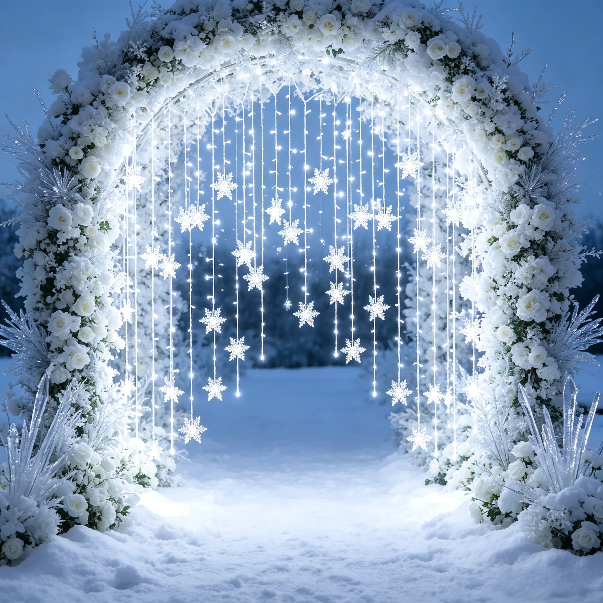 LED Snowflake Curtain Fairy Lights 3M, Flashing String Lights Outdoor Christmas Wedding Home Holiday Party Decor
