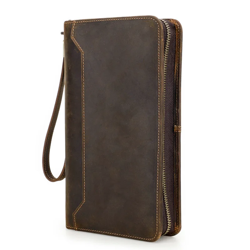 British Style Top Layer Cowhide Anti Theft Brush Travel Clip  Multi Functional Genuine Leather Wallet Female Family Passport Bag