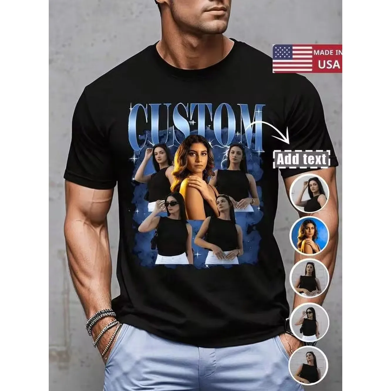 Customization Personalized Men's Comfortable Casual Loose Fit T-Shirt. Custom Your Own Bootleg Rap Tee Graphic Wife Husband Tee Custom Girlfriend