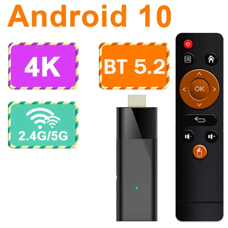 

Q6 TV Stick Android 10 Allwinner H313 Quad Core Cortex A53 BT5.2 HDMI2.0 HD 4K HDR10 + WIFI 4G