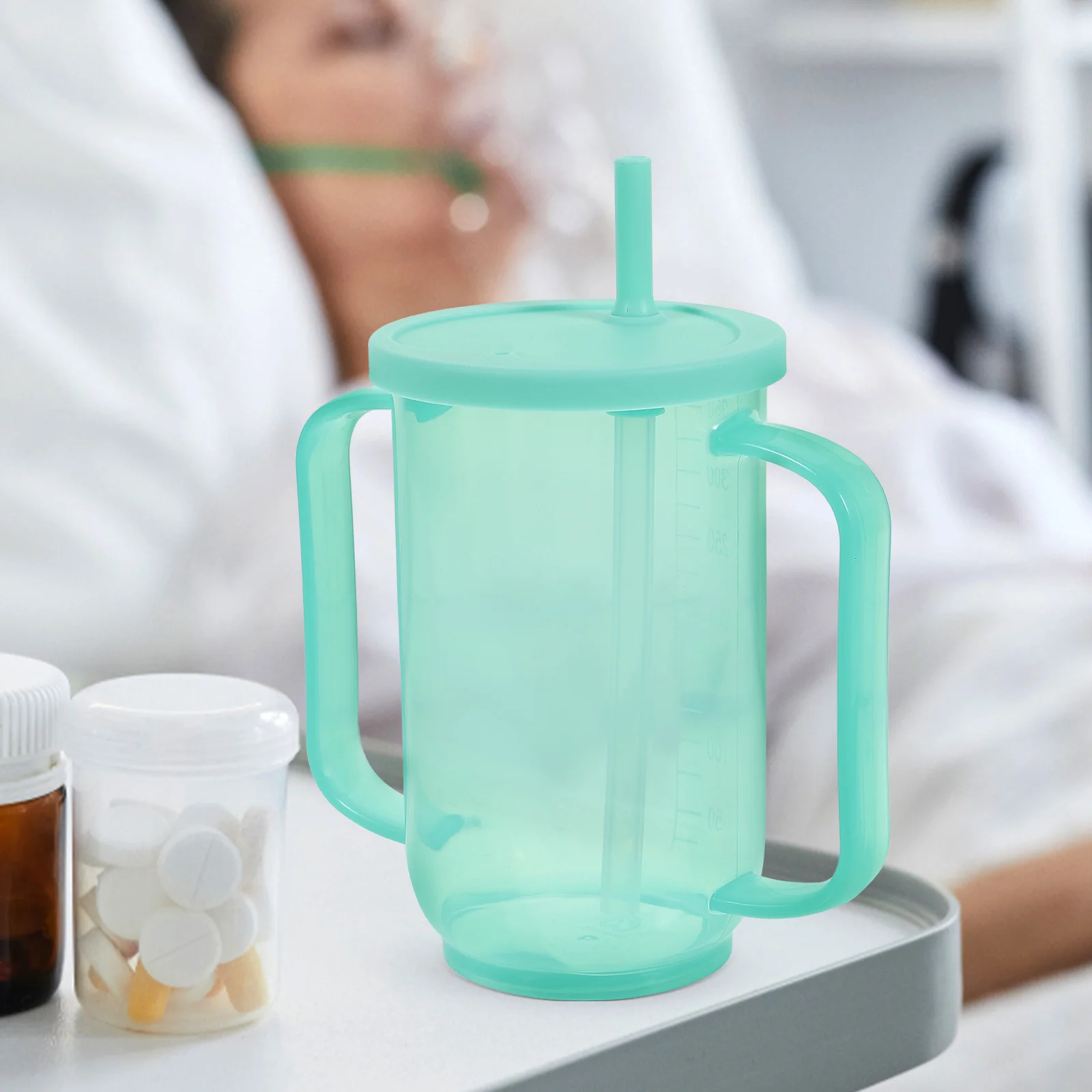

Ipetboom Nursing Cup for Elderly Adults Spill Proof Mug with Handle Light Green Plastic Senior Drinking Bottle Baby Water Cup