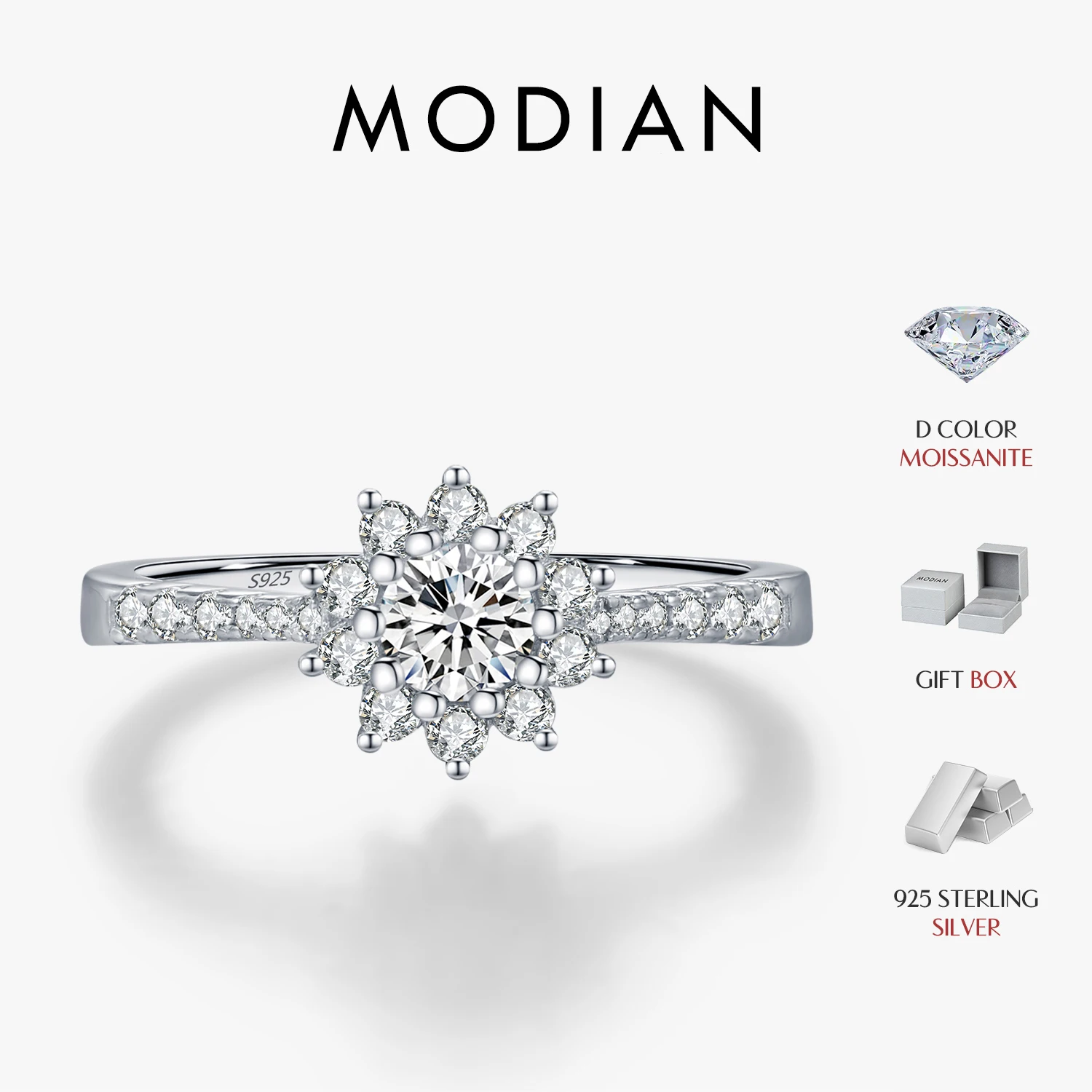 MODIAN D Color Moissanite Luxury Halo Rings 925 Sterling Silver Sparkling Wedding Engagement Rings For Women Fine Jewelry