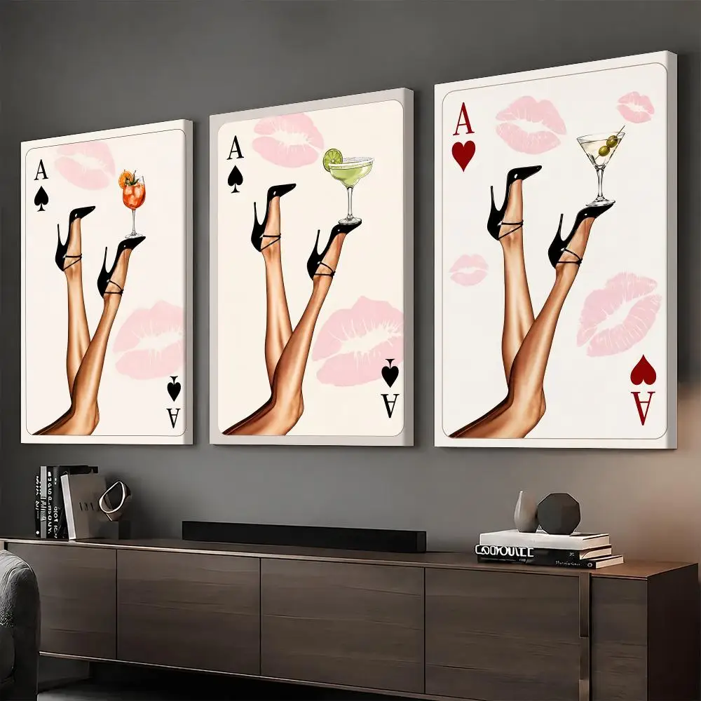 Retro Cocktail High Heels Art Painting Calligraphy HD Modern Style Inner Frame Canvas Bedroom Room Hallway Wall Art Decor