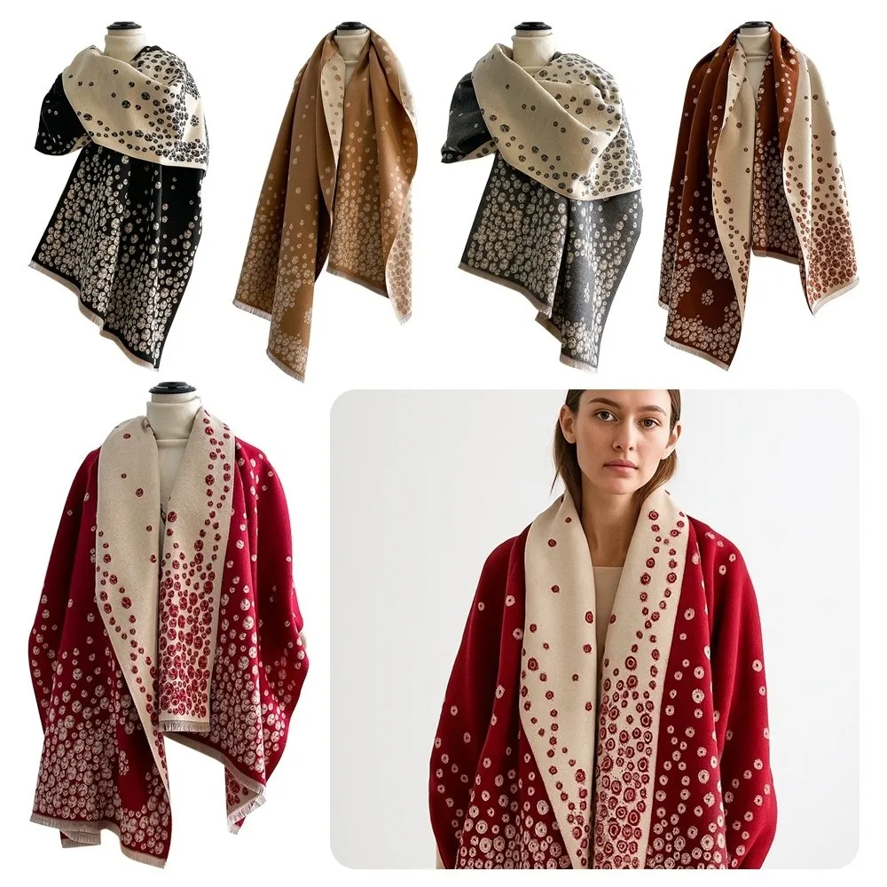 

Versatile Imitation Cashmere Scarves Polka Dot Pattern Windproof Poncho Scarves Elegant Thick Pashmina Shawl For Autumn Winter