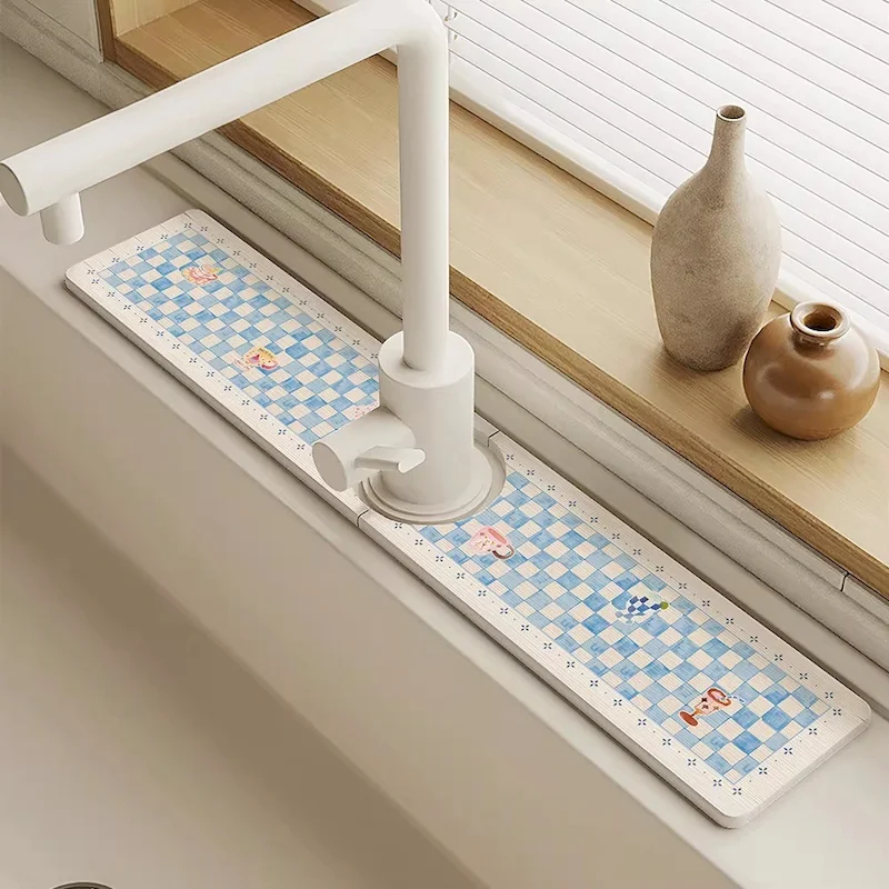 VIKAMA Faucet Sink Absorbent Pad Kitchen Bathroom Quick Drying Grid Countertop Splash Proof Pad Drainage Pad Home Decoration