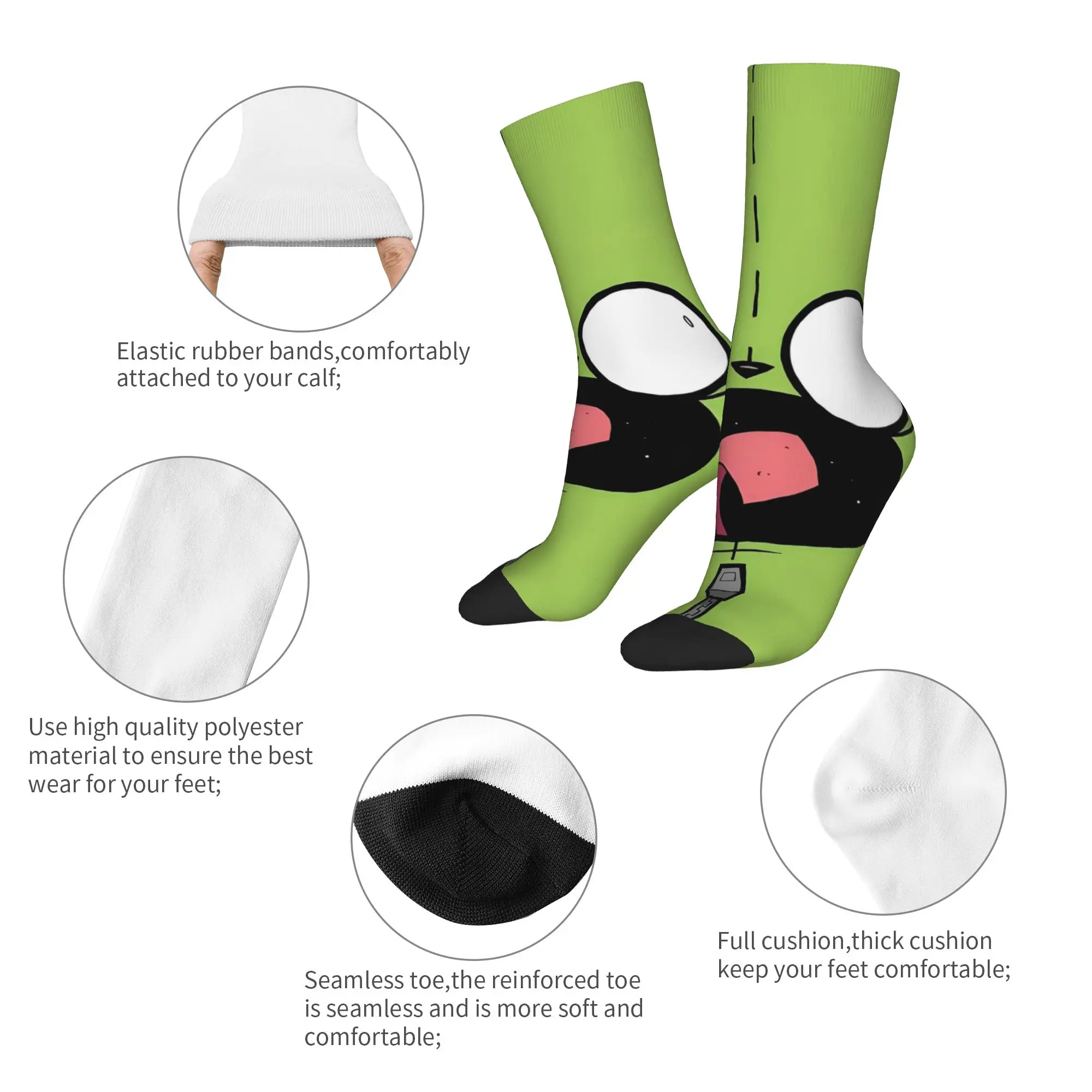 Winter Warm Colorful Men's Women's Invader Zim Gir Face Socks  Non-slip Basketball Socks