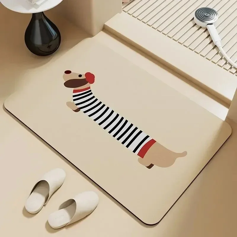 Cute Dog Skater Board Bath Mat Bathroom Rug Entrance Mat Waterproof Non Slip Pet Mat for Home Decor