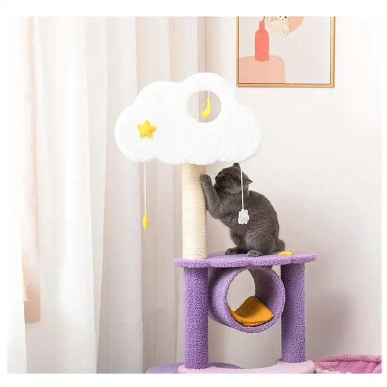 Cat Scratching Post With Ball Cat Tree Purple Star Cloud Cat Climbing Tree