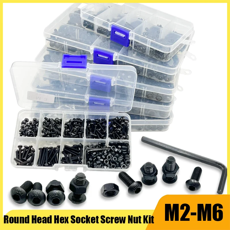 M2 M3 M4 M5 M6 Round Black 10.9 Grade Hex Socket Button Head Allen Bolt Screw and Nut Set Carbon Steel Socket Button Head Screw