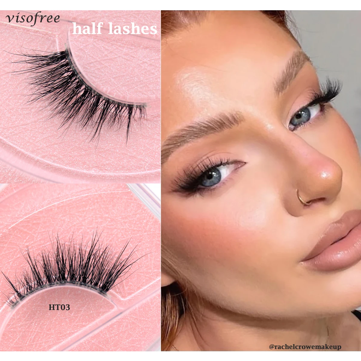 Visofree Half Lashes Invisible band Mink Eyelashes Natural Wispy Transparent Stalk False Eyelashes Eyelash Extension Supply Cils