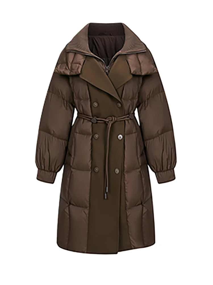 

Зимний длинный пуховик с большими лацканами и шнурком, женские куртки на белом утином пуху на молнии, женские теплые куртки до колена, верхняя одежда Parker