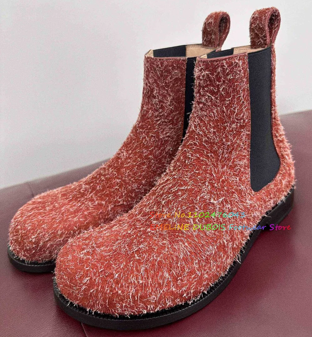 Chelsea Fur Boots Women's Round Head Elastic Sleeve Low Heel Thick Heel Designer Brand Slip On Winter Warm Ankle Boots