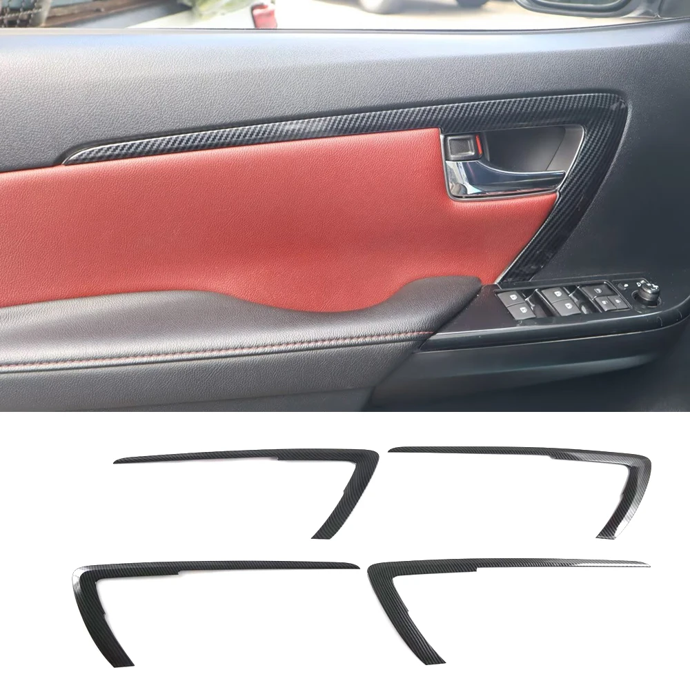 Carbon Fiber Effect Interior Door Panel Trim Moulding Stickers For Toyota Fortuner SW4 2016-2024 Accessories Auto Parts