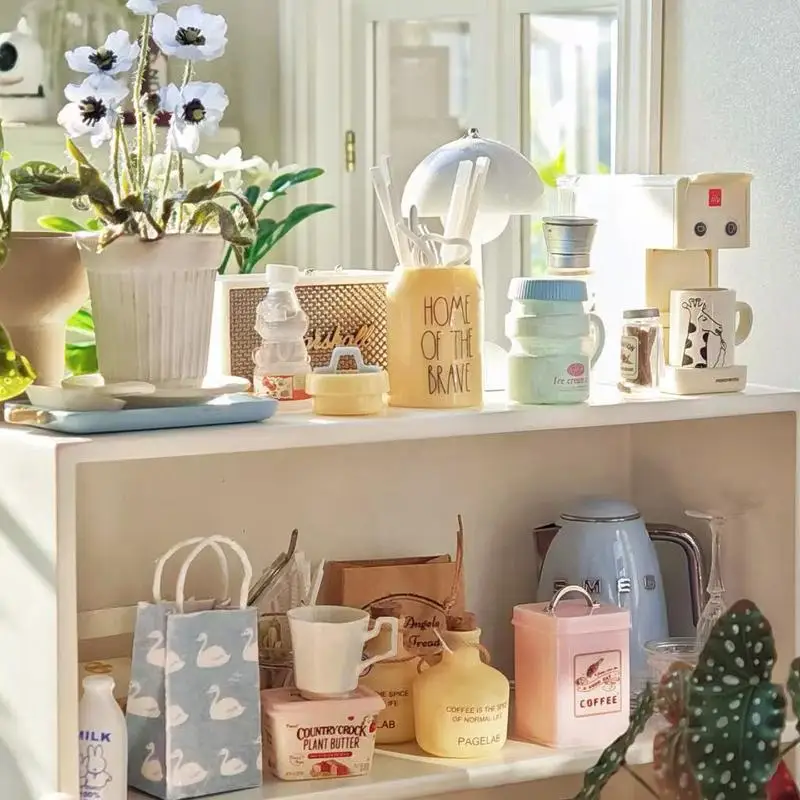 Bote de almacenamiento en miniatura de estilo americano para casa de muñecas, tarro de té/café y azúcar simulado, modelo de juguetes para accesorios de muñecas, 3 uds.