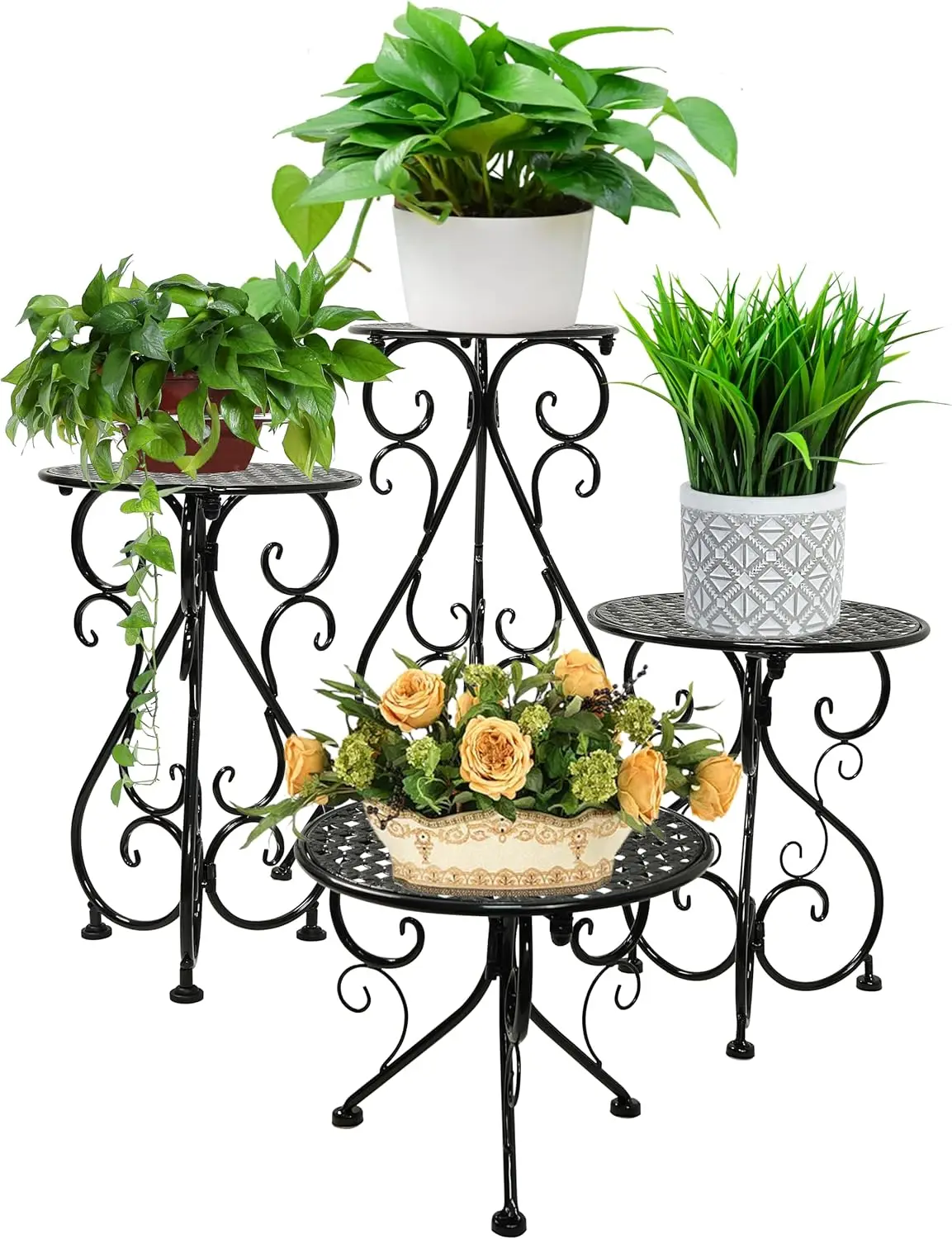 

4-Pack Heavy Duty Metal Plant Stands for Indoor Outdoor Use, Rustproof Iron Planter Holder for Patio Garden Balcony
