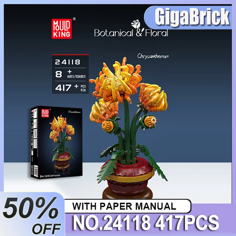 

MOULD KING 24118 Crafted Chrysanthemum Building Blocks Desk Decor Set Bricks Assembly puzzle Toy Christmas Gift For Kids