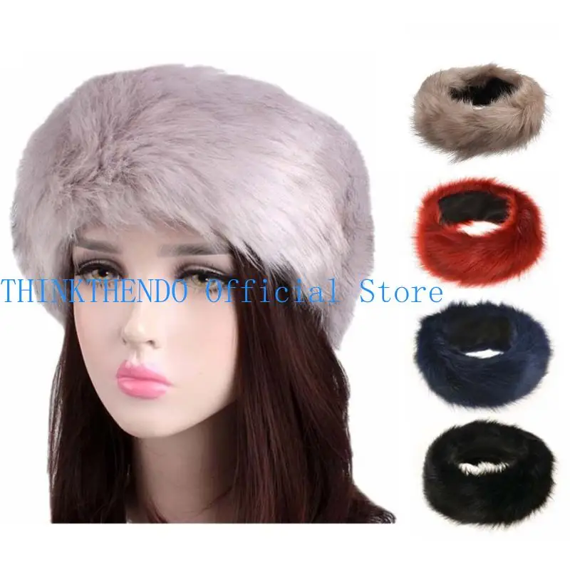 

652F Fashion Winter Warm Wide Headband Elastic Outdoor Ski Hats Furry Ear Warmer Soft Warm Earmuff for Women