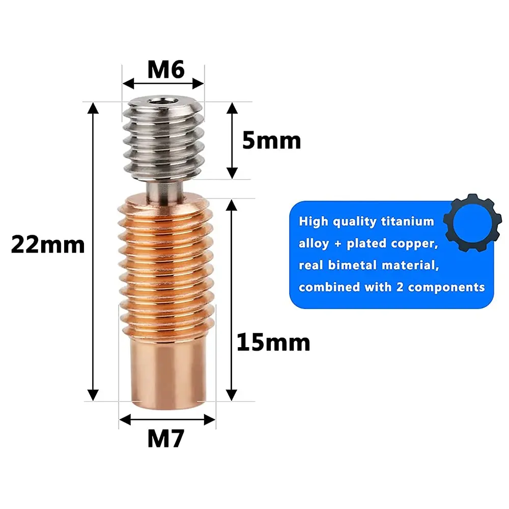 3D V6 Heatbreak Upgrade Bi-Metal Heat Break Throat Titanium Alloy + Plated Copper Bi Metal Throats for E3D V6 Volcano