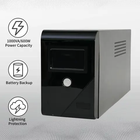 1000VA/600W 120V UPS Power Supply Battery Standby Power with 3 Outlets and LCD Display Surge Protector for Home and Office